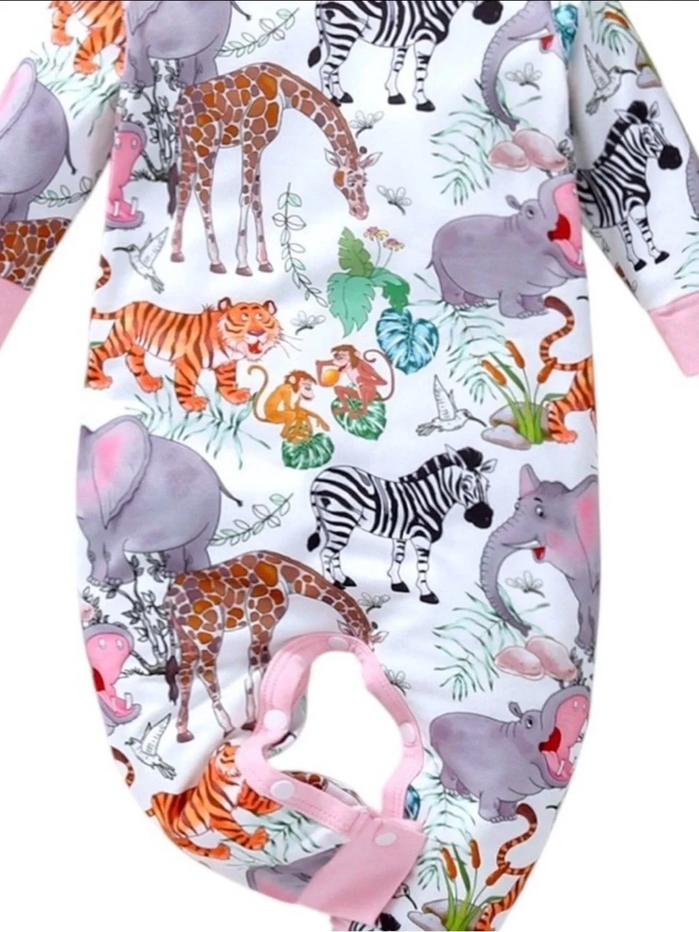 Pink-Trim Safari Animal Print Footie Pajamas for Kids